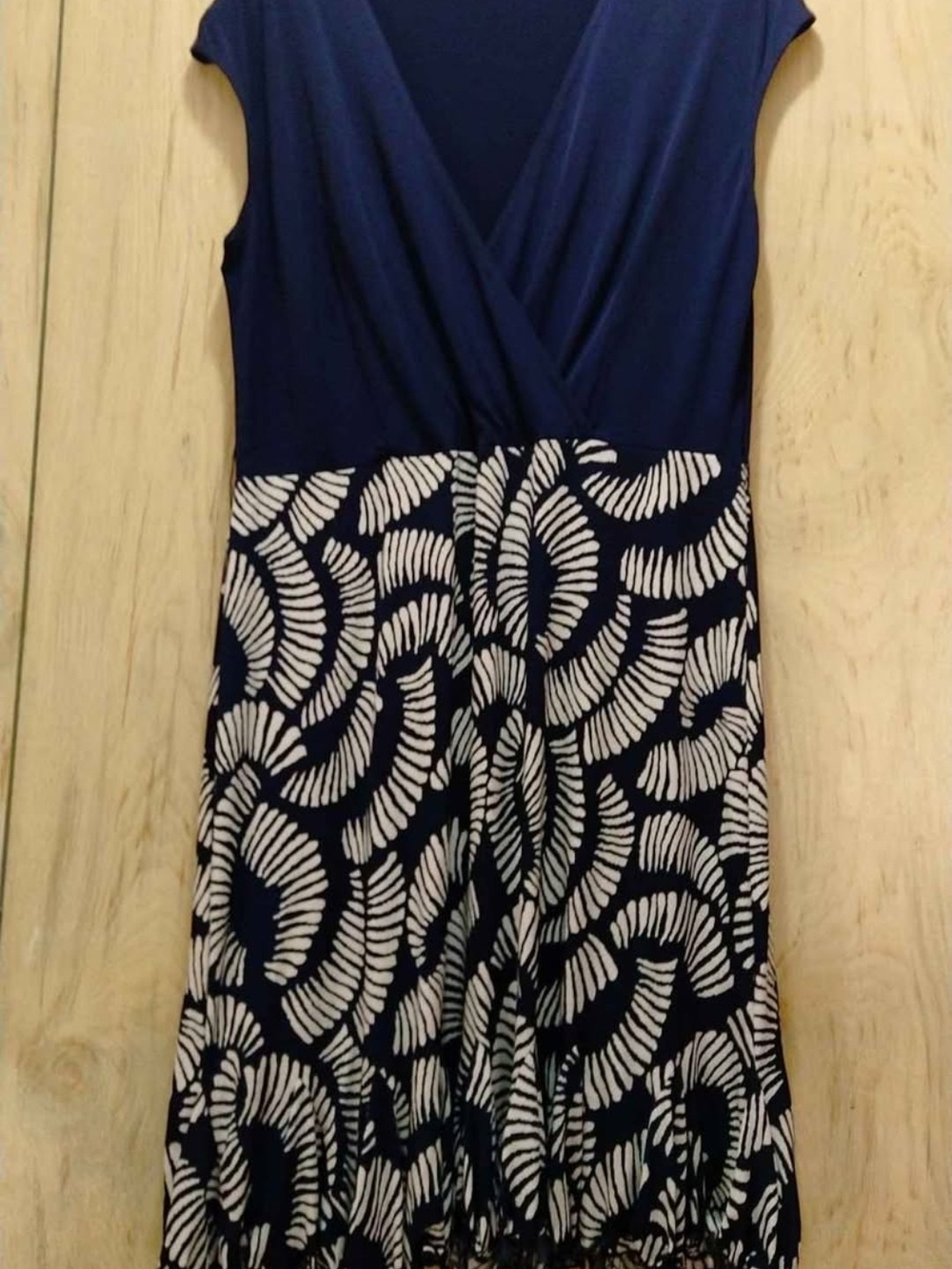 Navy and White Patterned Wrap-Front Dress